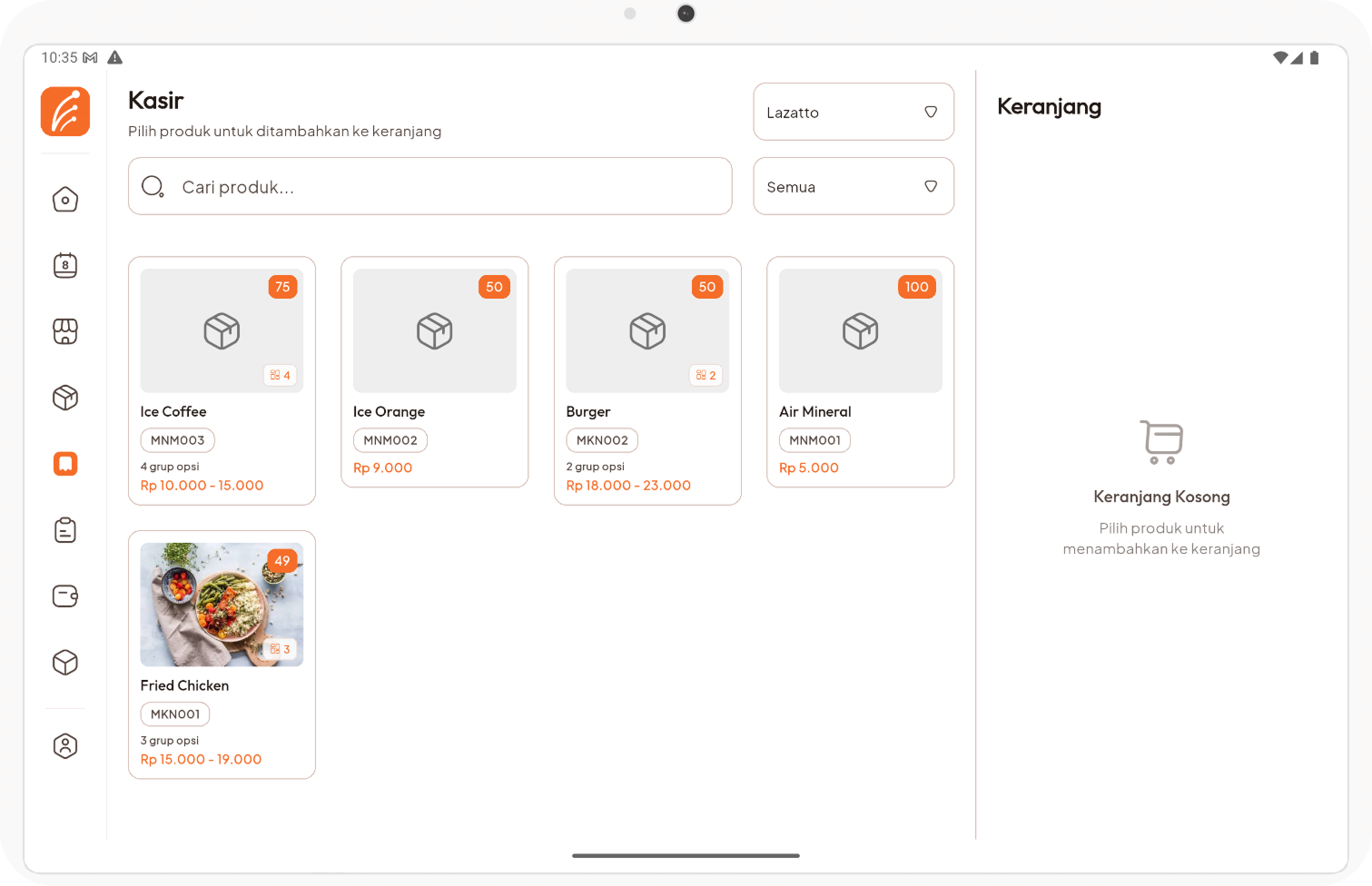 Tampilan aplikasi kasir PosCare