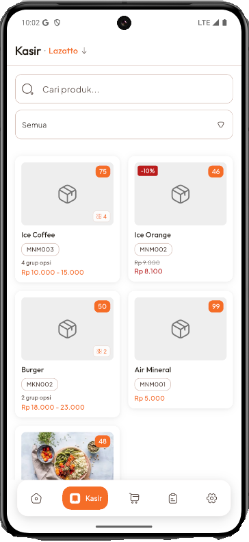 Tampilan mobile aplikasi kasir PosCare